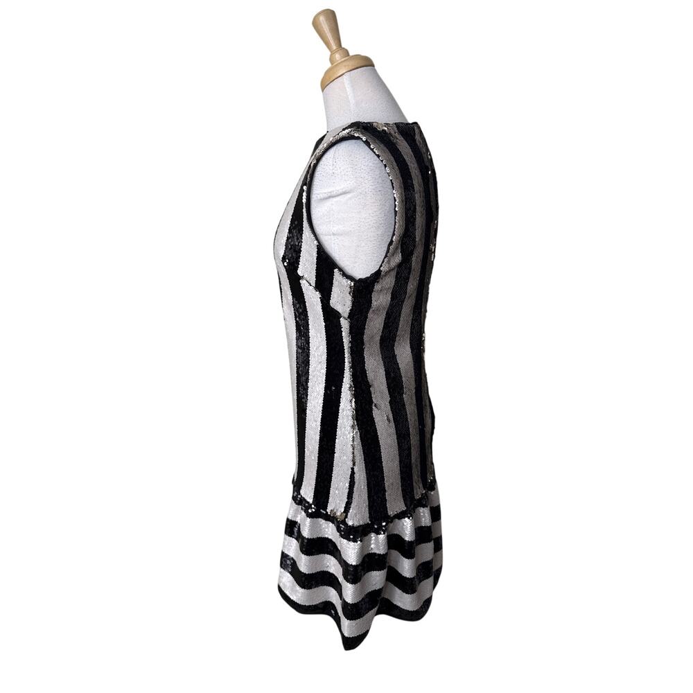 BETSEY JOHNSON Sequin Striped Sleeveless Mini Dress Black White Size 4 - Picture 5 of 9